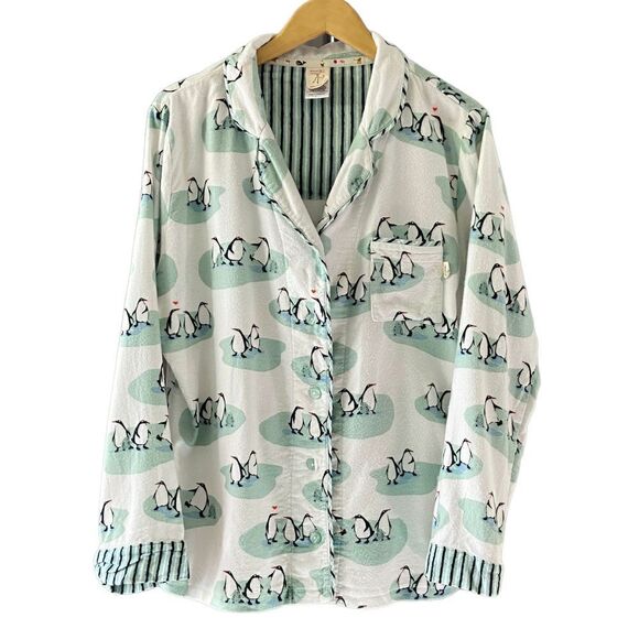 Munki Munki White Mint Penguin PJ Top L - Picture 2 of 6